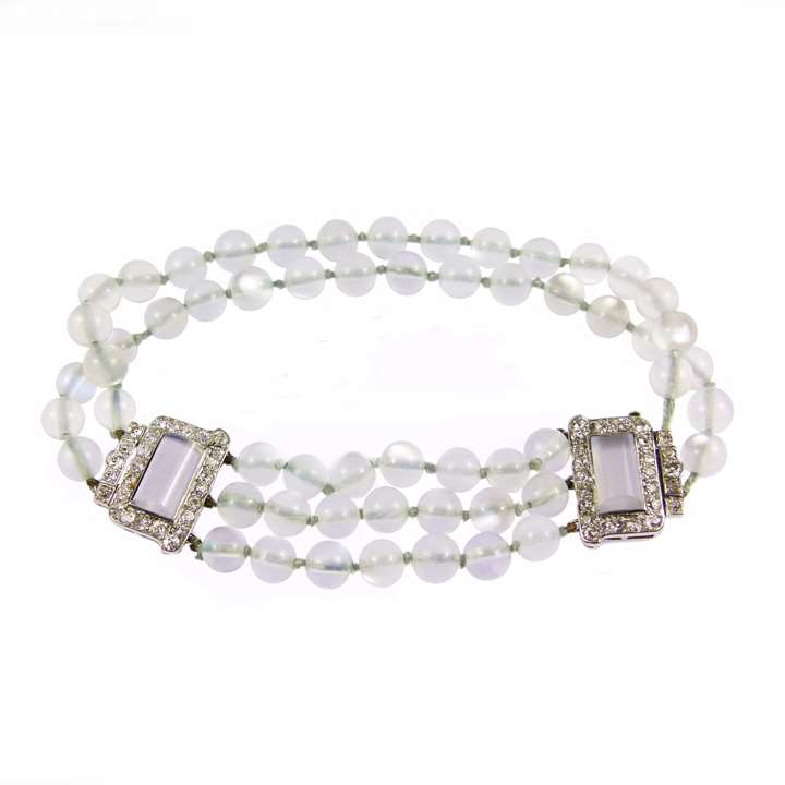 Moonstone bead and diamond and moonstone bracelet